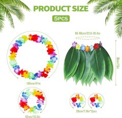 Nessiworld  Yetişkin Hawaii Kostüm Seti - Yaprak Etek & Hawaii Set - 5 Parça