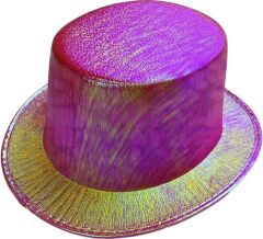 NessiWorld FuşyaRenkIşıltılıHologramKumaşKaplamaFötrSilindirŞapkaYetişkinBoy