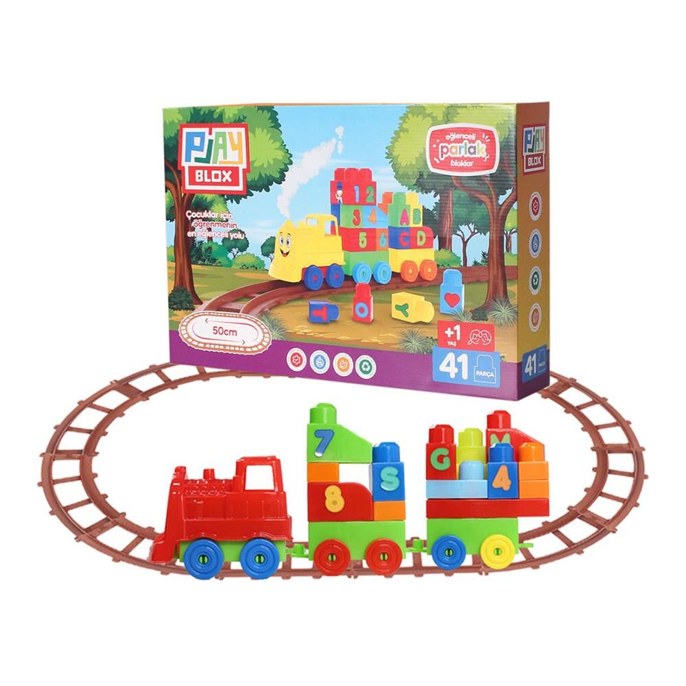 Nessiworld Play Blox Oyuncak Tren Seti 41 Parça Sayılar ve Alfabe Treni Parlak Renkler Mega Blok Seti 2403