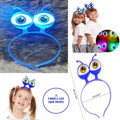 Nessiworld  Led Işıklı & Pilli 3 Farklı Modda Yanan Uzaylı Göz Parti Tacı Mavi Renk 18x12 cm