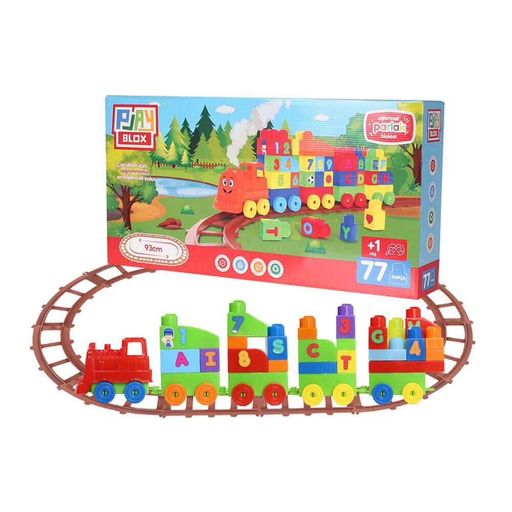 Nessiworld Play Blox Oyuncak Tren Seti 77 Parça Sayılar ve Alfabe Treni Parlak Renkler Mega Blok Seti