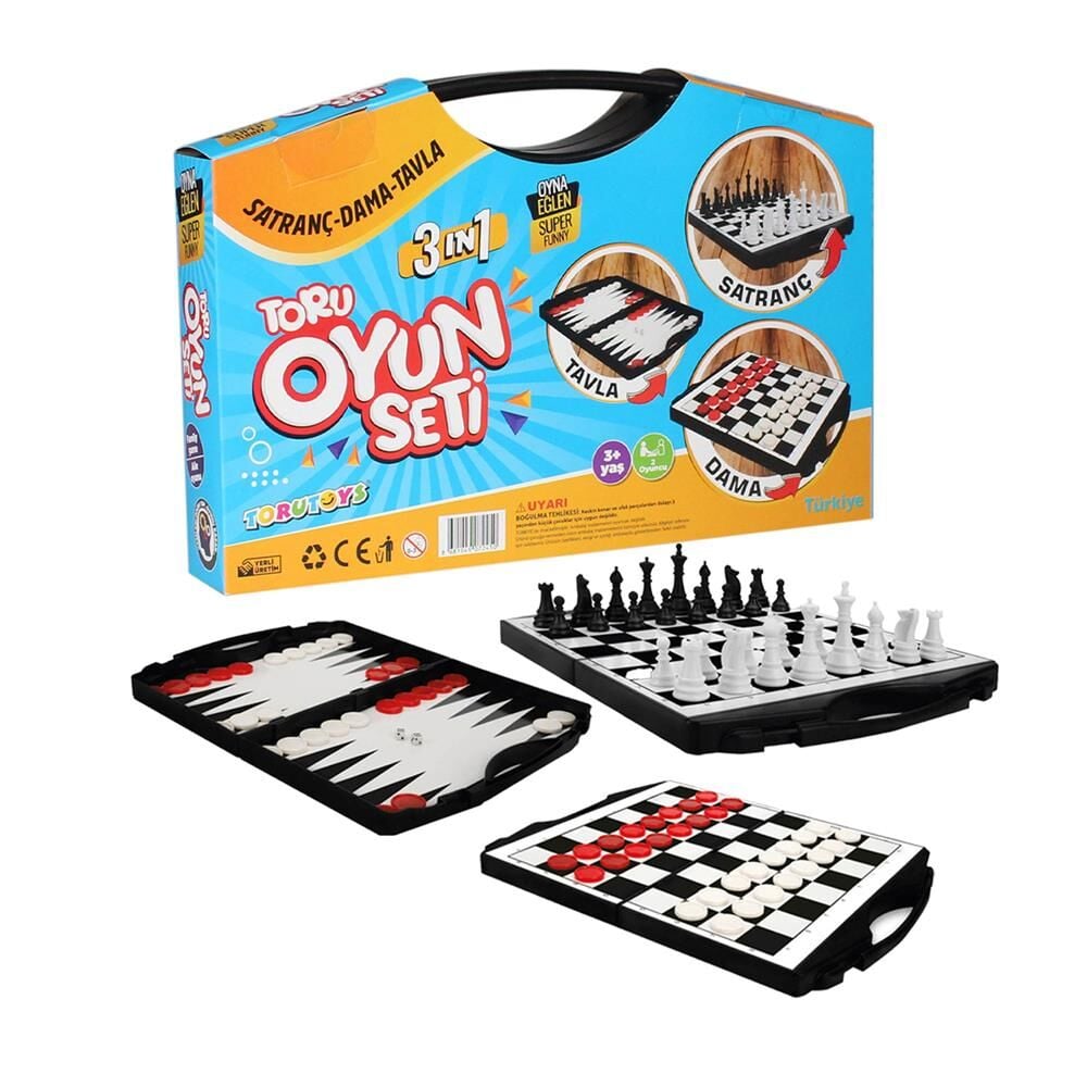 Nessiworld Toru 3 in 1 Çantalı Oyun Seti Satranç-Dama-Tavla
