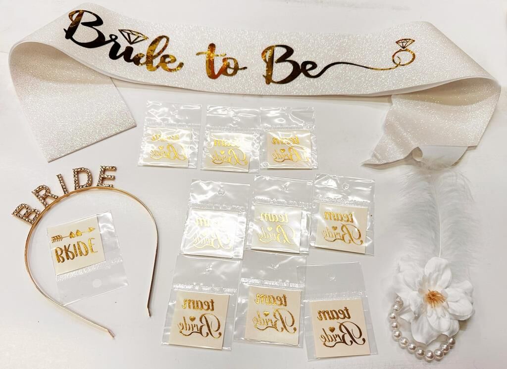 Nessiworld   Altın Renk Bride Partisi Taç Kuşak Dövme Bileklik Seti Full 13 Parça