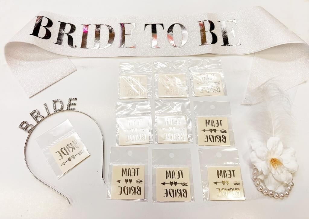 Nessiworld   Gümüş Renk Bride Partisi Taç Kuşak Dövme Bileklik Seti Full 13 Parça
