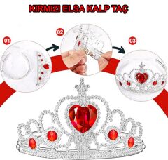 Nessiworld  Kalp Taşlı Kırmızı Renk Karlar Ülkesi Elsa Anna Frozen Tacı