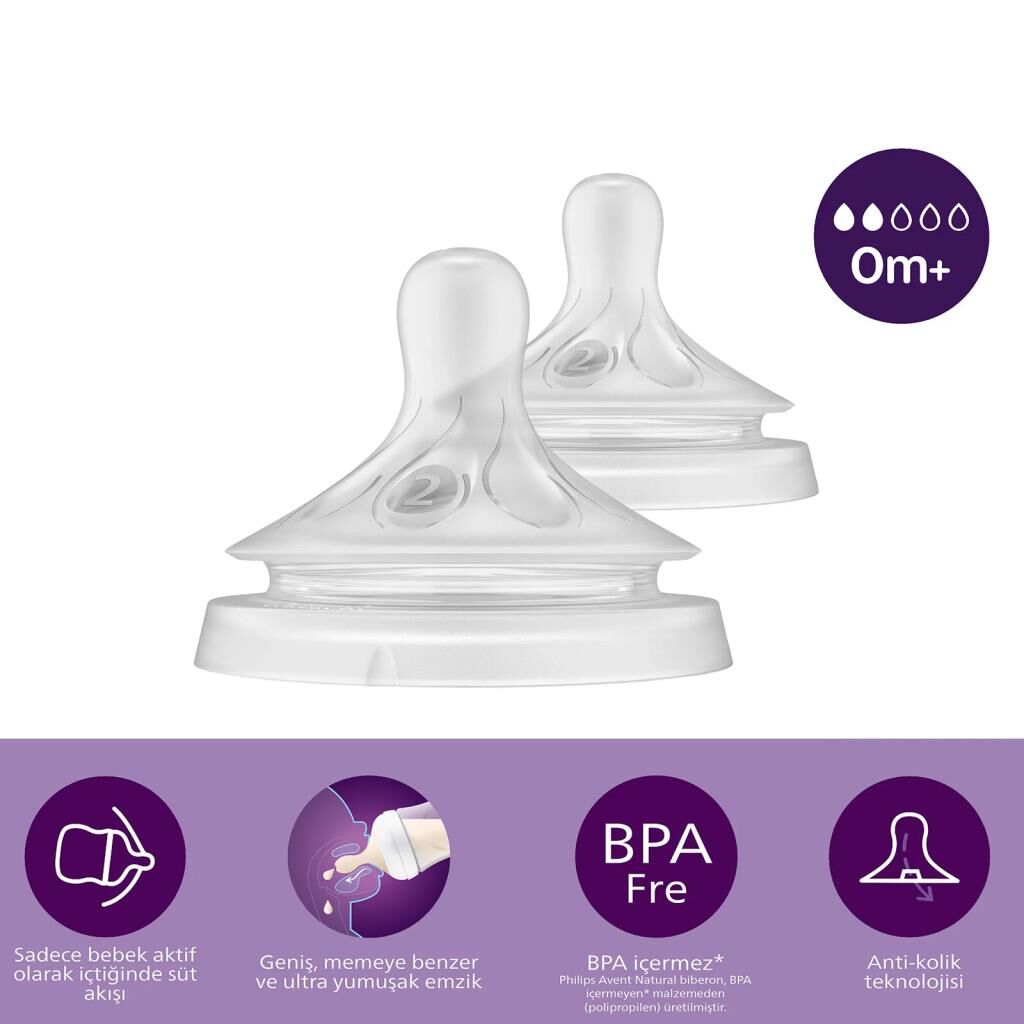 Nessiworld    Avent Doğal Tepkili Natural Response 2'Li Biberon Emziği No:2 0+ Ay