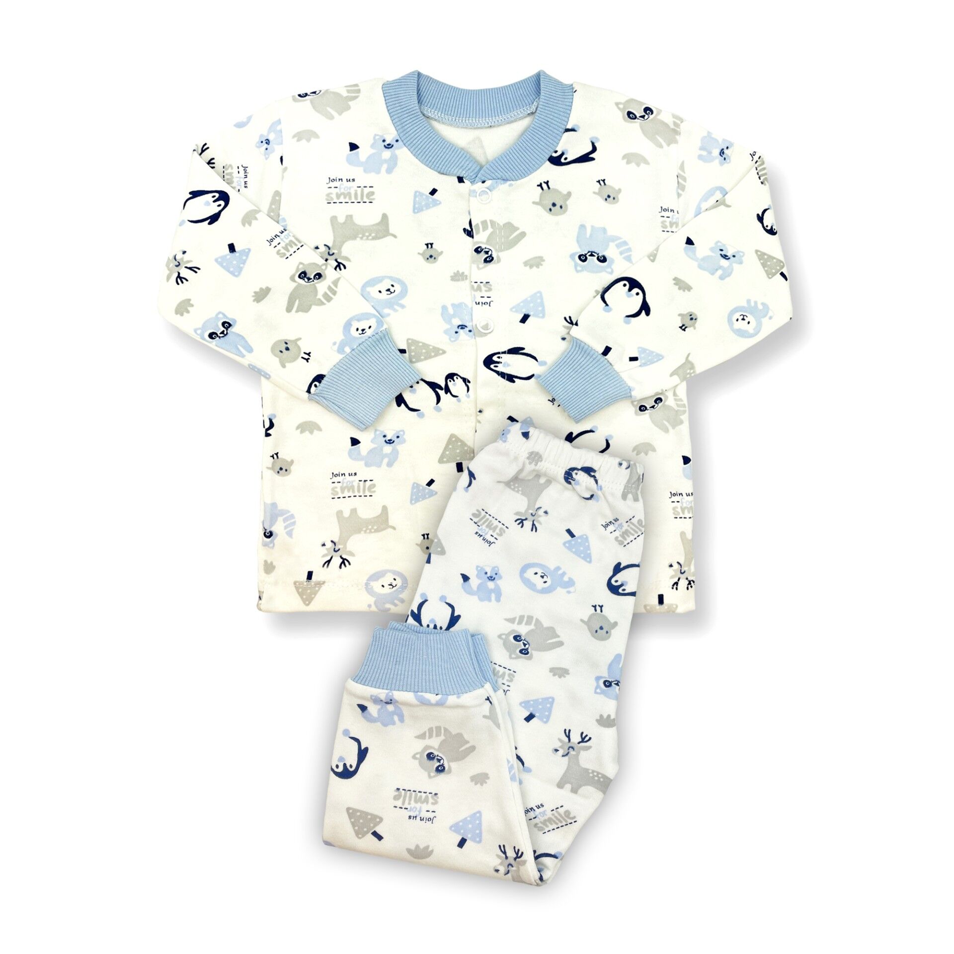 Sema Baby Happy Animals Bebek Pijama Takımı Mavi 0-3 Ay