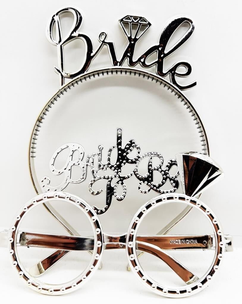 NessiWorld BrideYazılıTaçveBrideToBeYazılıGözlükSetiGümüşRenk
