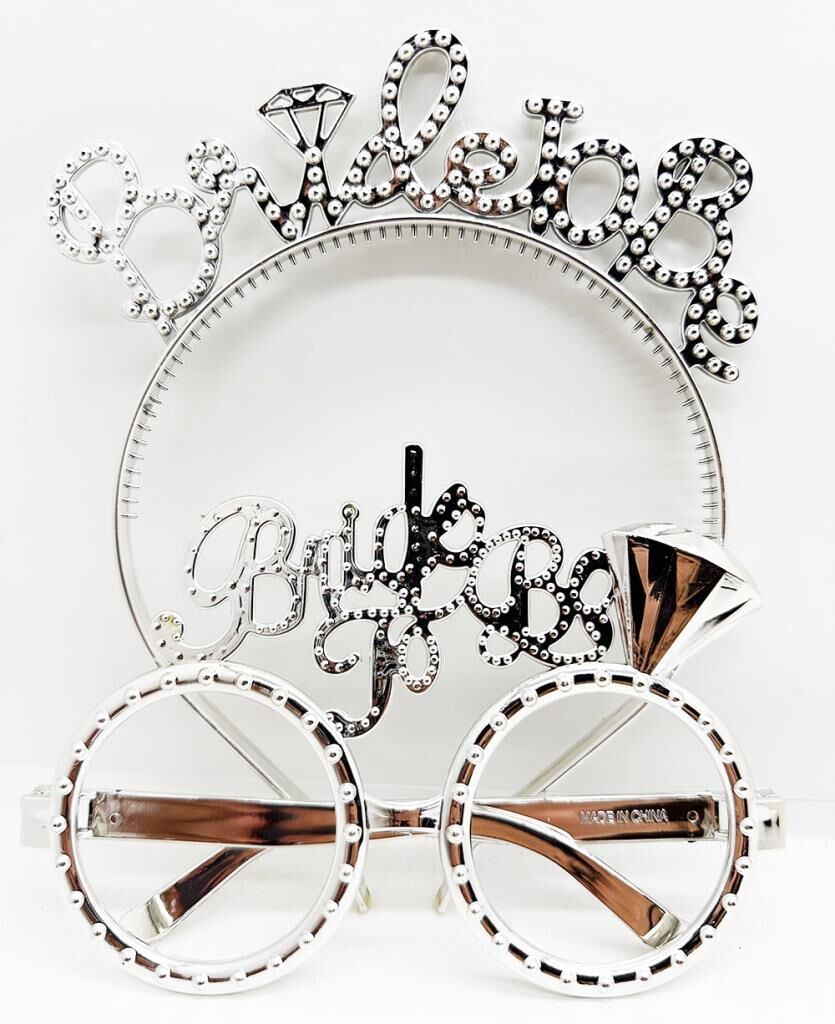NessiWorld BrideToBeYazılıTaçveBrideToBeYazılıGözlükSetiGümüşRenk