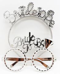 NessiWorld BrideToBeYazılıTaçveBrideToBeYazılıGözlükSetiGümüşRenk