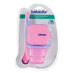 Bebedor 2'li Mama Saklama Kabı & Kaşık - Pembe