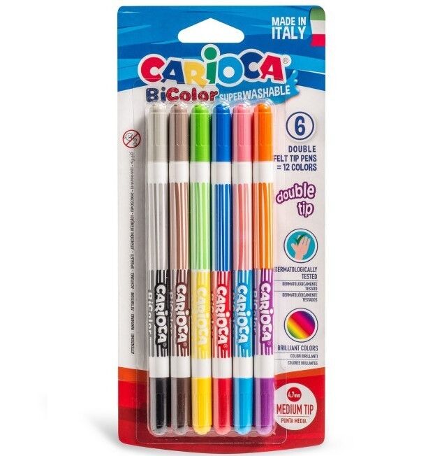 Nessiworld Carioca Bicolor Süper Yıkanabilir Çift Uçlu Keçeli Boya Kalemi 6'Lı 12 Renk