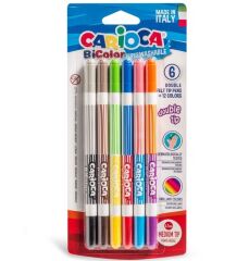 Nessiworld Carioca Bicolor Süper Yıkanabilir Çift Uçlu Keçeli Boya Kalemi 6'Lı 12 Renk