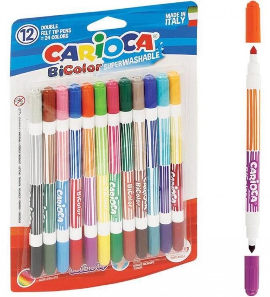 Nessiworld Carioca Bicolor Süper Yıkanabilir Çift Uçlu Keçeli Boya Kalemi 12'Li 24 Renk