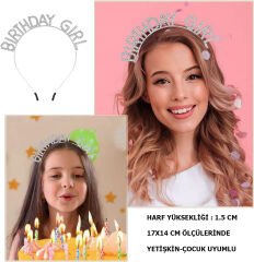 NessiWorld KristalTaşlıGümüşBirthdayGirlYazılıDoğumGünüPartiTacı19x11cm