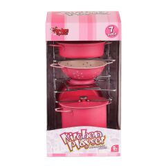 Nessiworld  ATF-683G-6 Raflı Pembe Emaye Tencere Tava Seti 7 Parça -Vardem