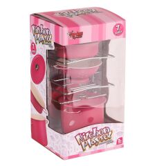 Nessiworld  ATF-683G-6 Raflı Pembe Emaye Tencere Tava Seti 7 Parça -Vardem