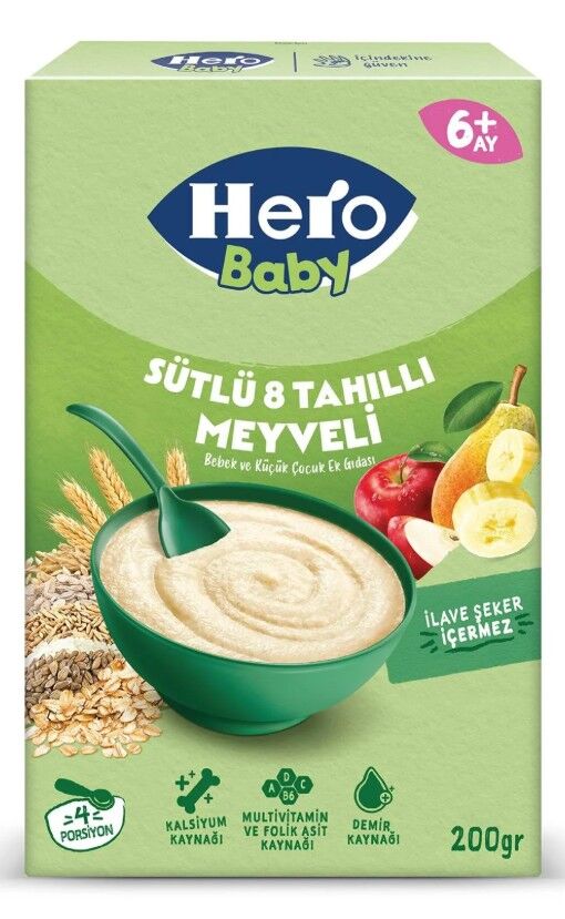 Nessiworld Hero Baby Sütlü 8 Tahıllı Meyveli Kaşık Mama 200 Gr