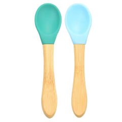 Nessiworld Nessiworld  Bambu Saplı Silikon Mama Kaşığı 2li Yeşil Mavi