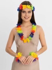 Nessiworld  Rengarenk Hawaii Kolye Taç Bileklik Seti 4 Parça