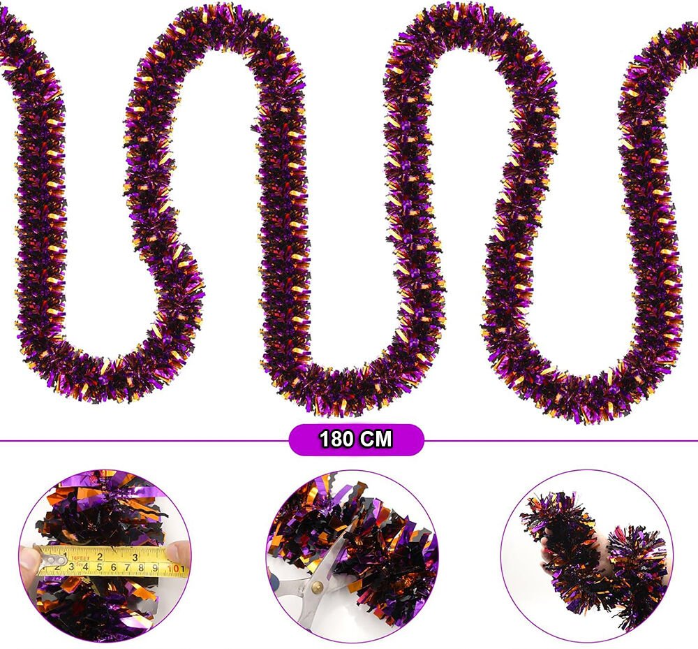 Nessiworld Mor Turuncu Renk 4 cm Genişlik Garland Çift Renk Sim Süs 180 cm