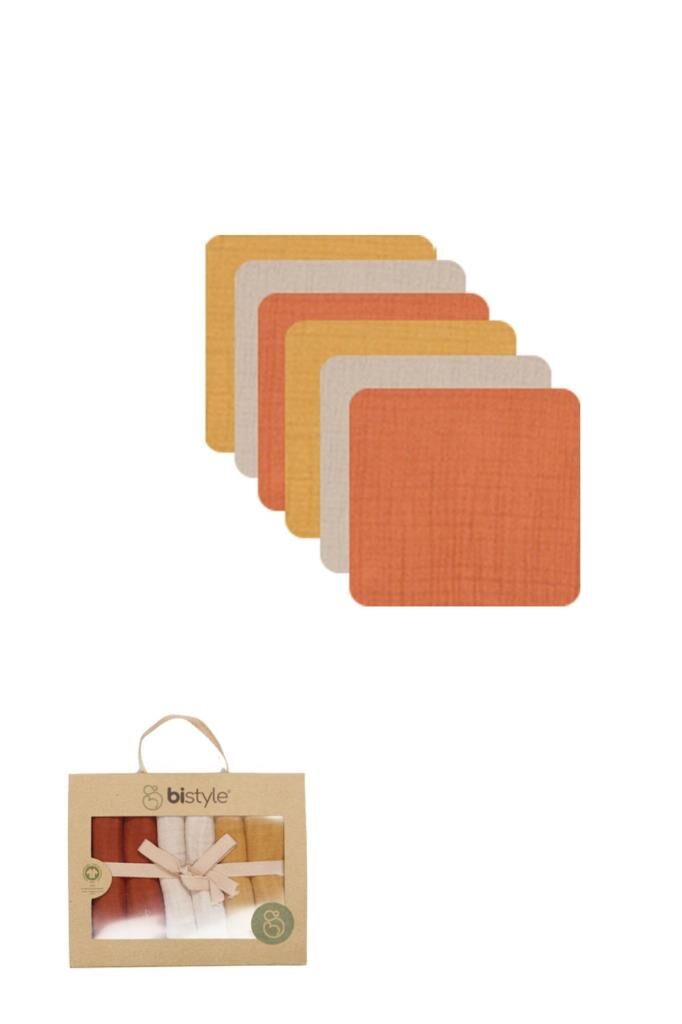 Nessiworld Bistyle 6'lı Müslin Mendil 20x20 cm 90106 Kiremit Bej Hardal