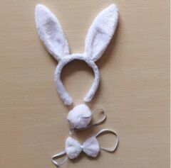 Nessiworld  Tavşan Kostüm Seti Taç Papyon Kuyruk Beyaz Renk