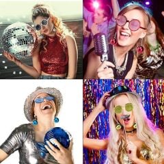 Nessiworld  Sallanan Disko Top Küpeli Gözlük Retro Hawaii 5 Renk 6 Adet