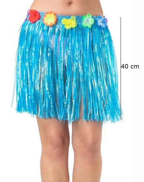 Nessiworld  Yetişkin ve Çocuk Uyumlu Mavi Renk Püsküllü Hawaii Luau Hula Etek 40 cm