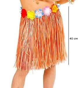 Nessiworld  Yetişkin ve Çocuk Uyumlu Turuncu Renk Püsküllü Hawaii Luau Hula Etek 40 cm