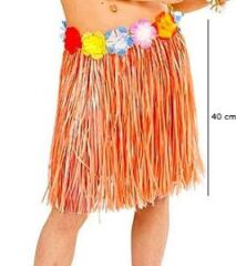 Nessiworld  Yetişkin ve Çocuk Uyumlu Turuncu Renk Püsküllü Hawaii Luau Hula Etek 40 cm