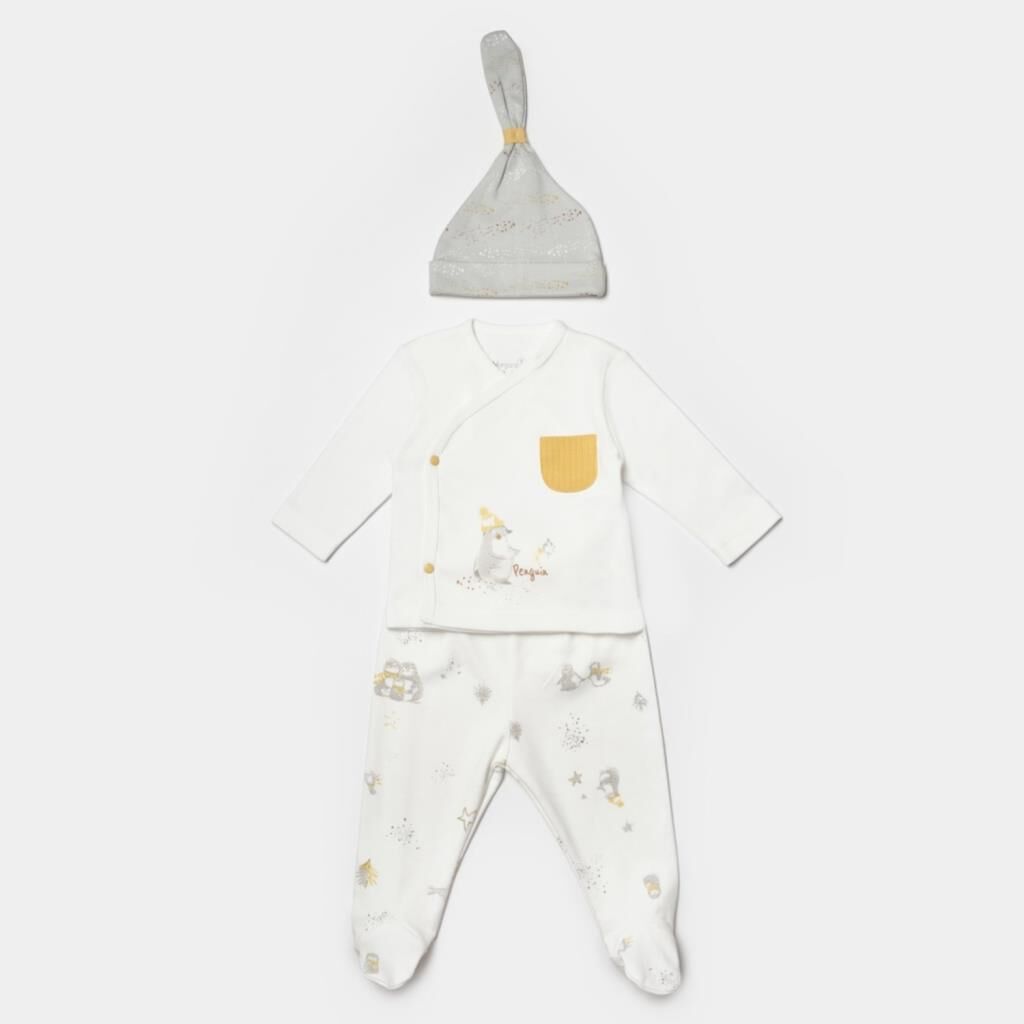 Nessiworld Bibaby Biorganic Penguin Club 3'Lü Bebek Set 73336 Ekru Gri