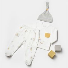 Nessiworld Bibaby Biorganic Penguin Club 3'Lü Bebek Set 73336 Ekru Gri