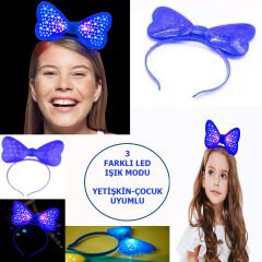 Nessiworld  Led Işıklı & Pilli 3 Farklı Modda Yanan Yıldızlı Fiyonk Parti Tacı Mavi Renk 19x15 cm