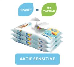 Uni Baby Aktif Sensitive Bebek Islak Mendil 24+ Ay 3x52 Adet