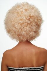 Nessiworld Altın Renk Kıvırcık Afro Bonus Peruk Saç Parti Peruğu Platin Gold