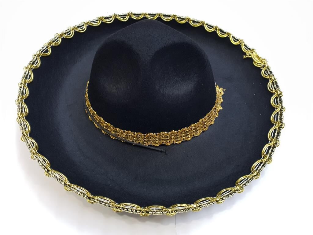 Nessiworld  Altın Renk Şeritli Meksika Mariachi Latin Şapkası 55 cm Çocuk