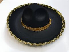 Nessiworld  Altın Renk Şeritli Meksika Mariachi Latin Şapkası 55 cm Çocuk