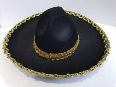 Nessiworld  Altın Renk Şeritli Meksika Mariachi Latin Şapkası 55 cm Çocuk