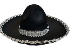 Nessiworld  Gümüş Renk Şeritli Meksika Mariachi Latin Şapkası 55 cm Çocuk