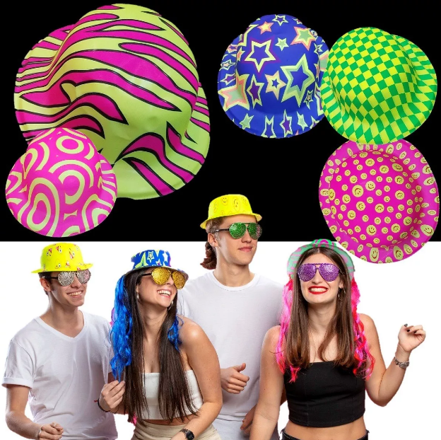 Nessiworld  Farklı Desenlerde Plastik Neon UV Işık Parti Şapkası 1 Adet
