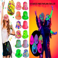 Nessiworld  Farklı Desenlerde Plastik Neon UV Işık Parti Şapkası 1 Adet