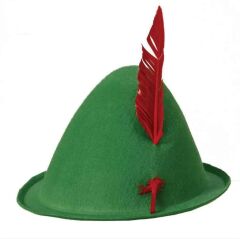 Nessiworld  Yeşil Renk Kırmızı Tüylü Peter Pan Şapkası Robin Hood Şapkası 24X23 cm