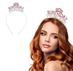 Nessiworld  Kristal Taşlı Pembe Birthday Princess Yazılı Parti Tacı 19x11 cm