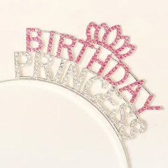 Nessiworld  Kristal Taşlı Pembe Birthday Princess Yazılı Parti Tacı 19x11 cm