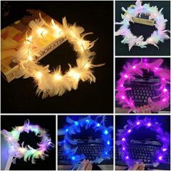 Nessiworld  Led Işıklı Rengarenk Yanan 3 Fonksiyonlu Otrişli Parti Tacı Pembe Renk 12x12 cm