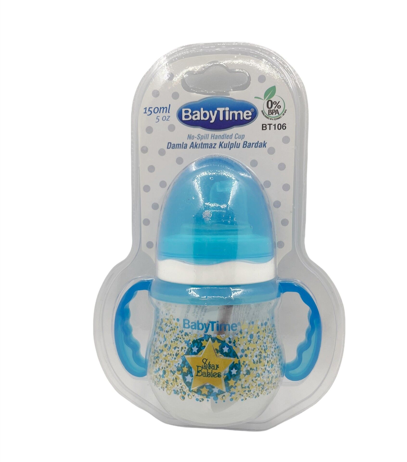 Baby Time Damla Akıtmaz Kulplu Bardak 150 ml - Mavi
