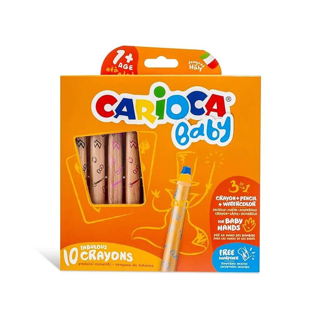 NessiWorld Carioca Baby ''3 in 1'' Jumbo Ahşap Gövdeli Boya Kalemi 10'lu