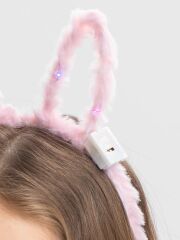 Nessiworld  Led Işıklı Peluş Pofuduk Tavşan Kulak Tavşan Taç Pembe 17X23 cm