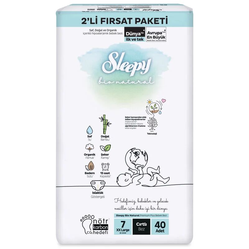 Nessiworld Sleepy Bio Natural Bebek Bezi 2'Li Fırsat Paketi 7 Beden 40 Adet